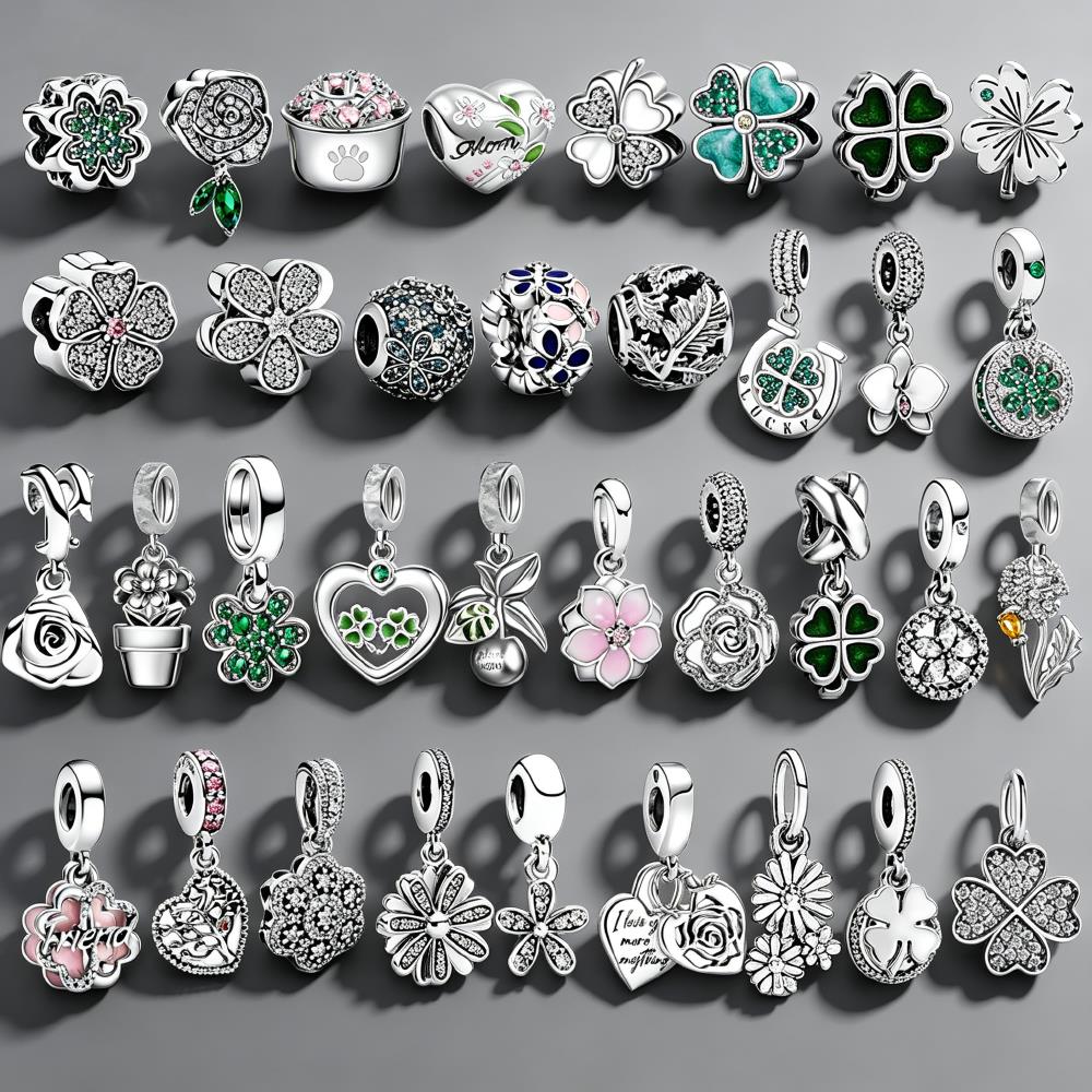 Red Clover Flower - NEW 925 Silver Four Leaf Clover
