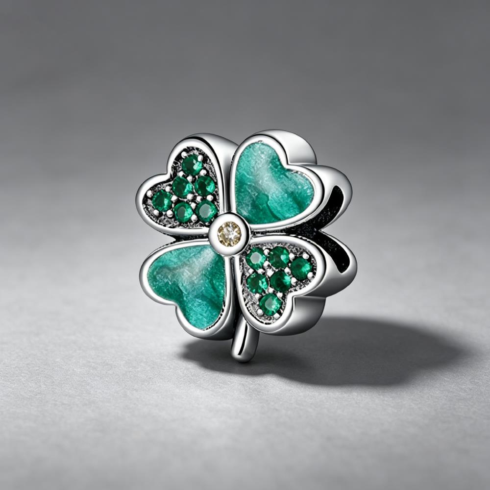 NEW 925 Silver Four Leaf Clove - Red Clover Flower ulasan dan harga