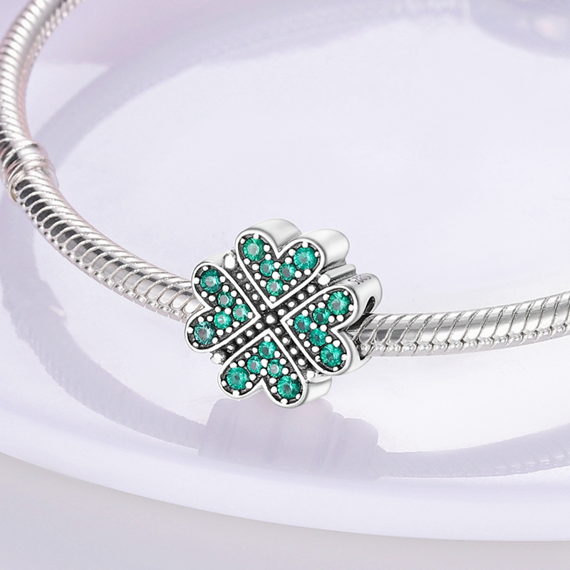 925 Sterling Silver Green Char - Red Clover Flower ulasan dan harga